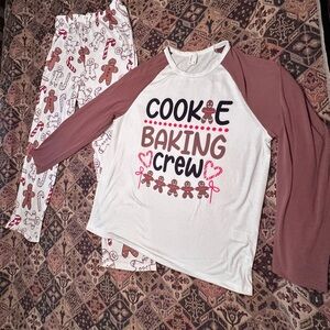 Cookie Baking Crew Mens Size L Pajamas Set -‎ White and Brown